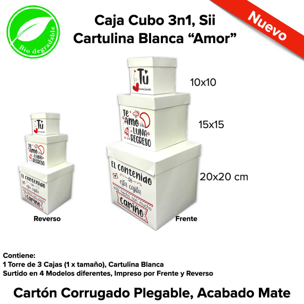 Caja Cubo 3n1, Sii Cartulina Blanca “Amor”