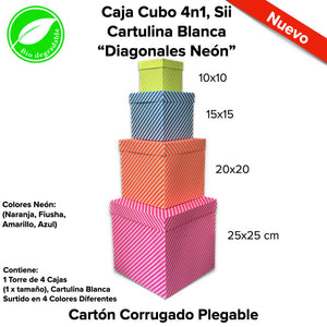 Caja Cubo 4n1, Sii Cartulina Blanca “Diagonales Neón”