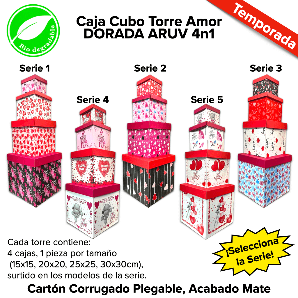 Caja Cubo Torre Amor DORADA ARUV 4n1