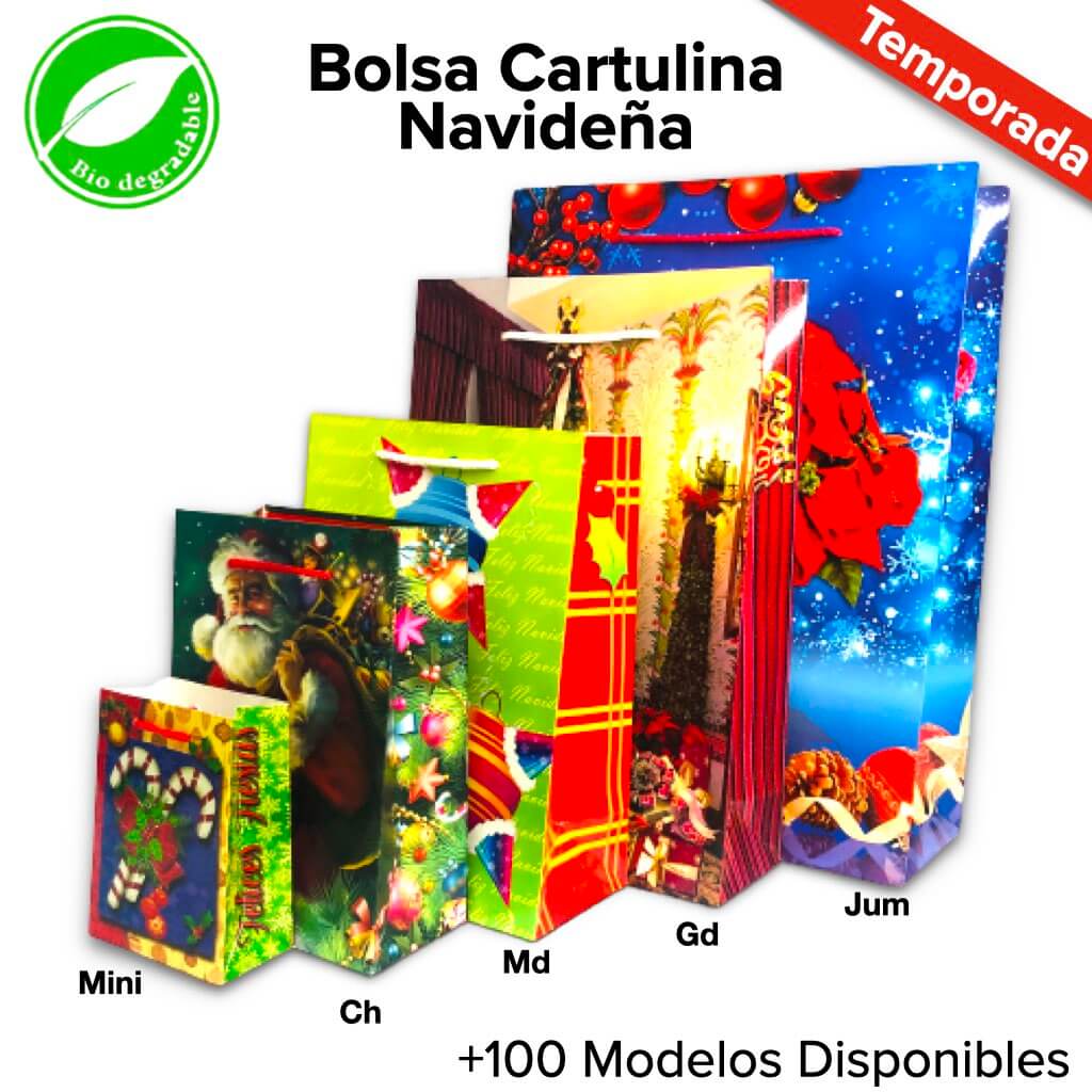 Bolsa Cartulina Navidad Pqt c/10pzs - BolsaDeRegalo.com