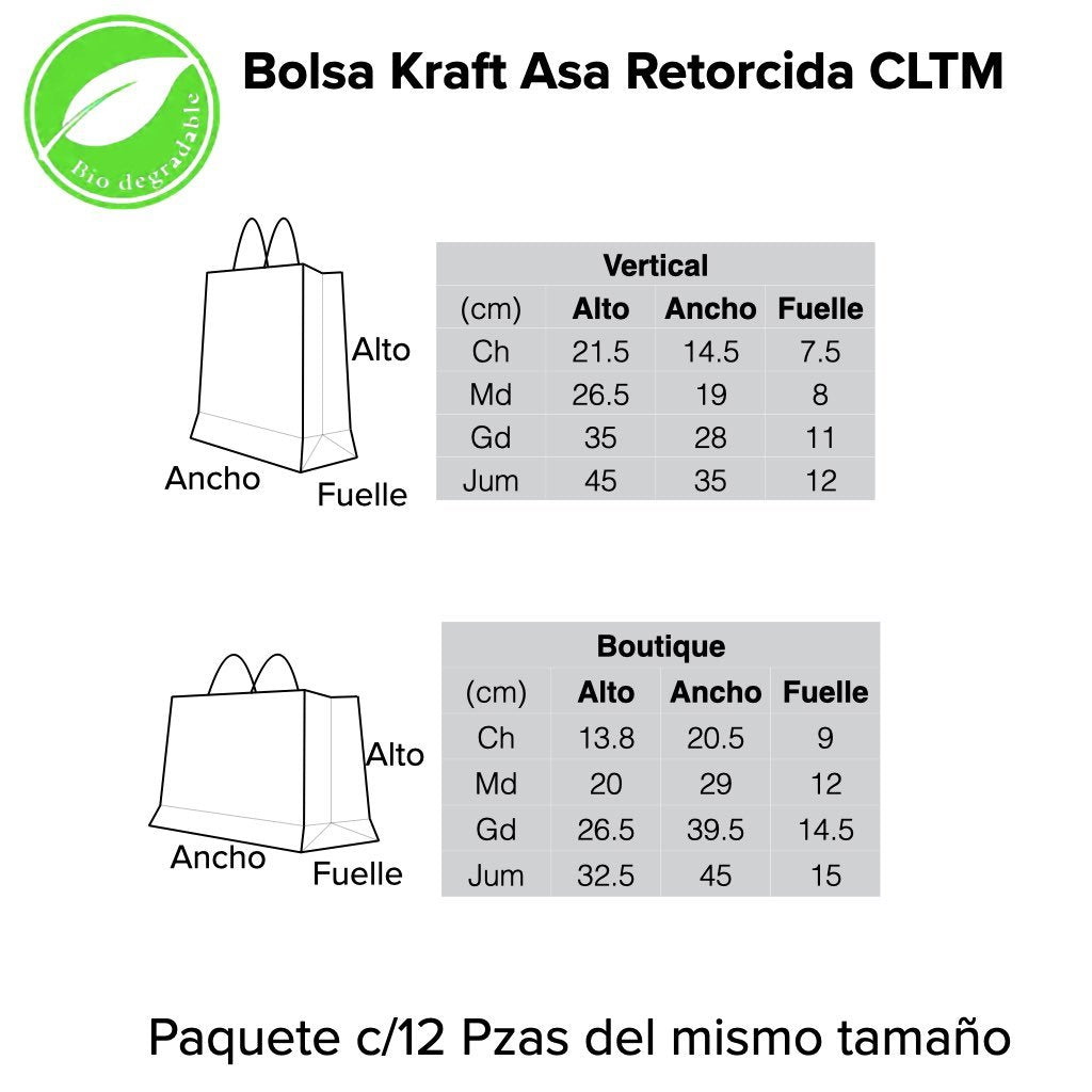 Bolsa Kraft Asa Retorcida CLTM Pqt c/12pz - BolsaDeRegalo.com