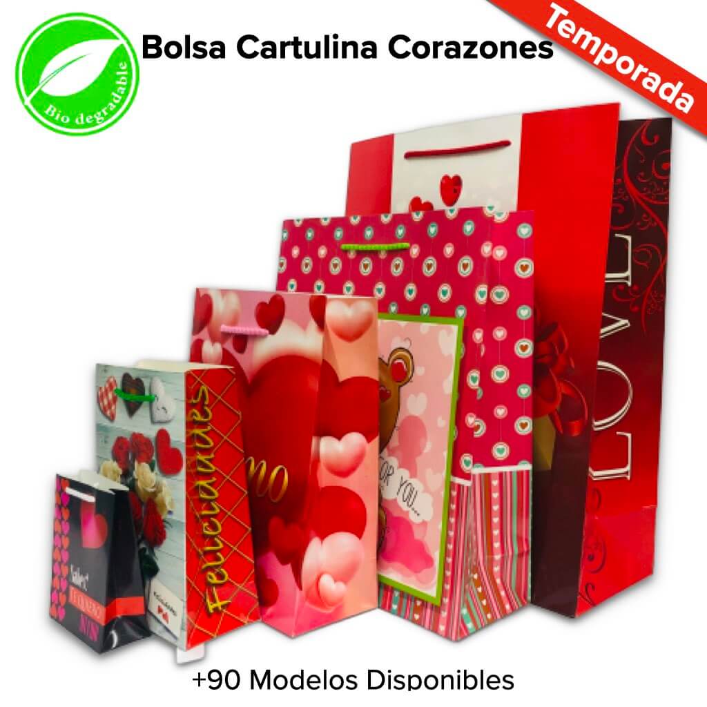 Bolsa Cartulina Corazones Pqt c/10pzs - BolsaDeRegalo.com