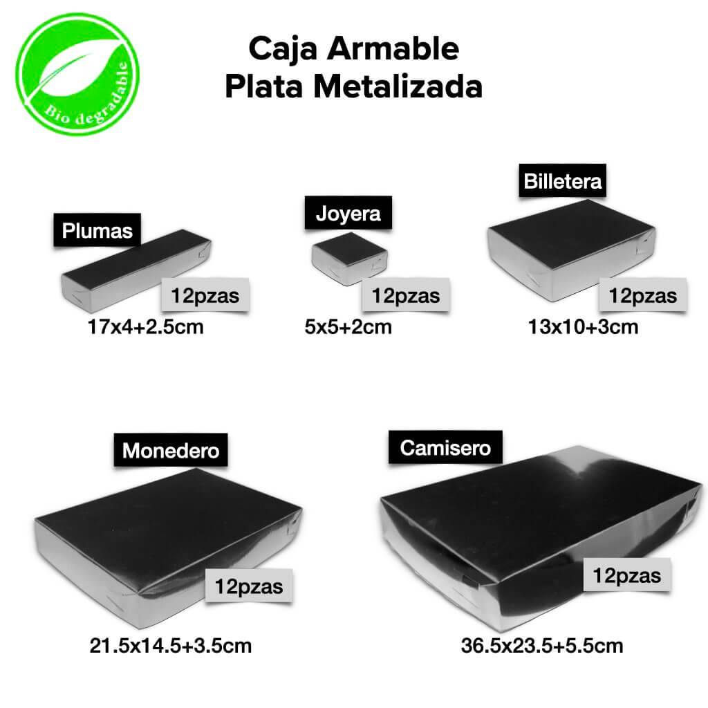 Caja Armable Plata Metalizada - BolsaDeRegalo.com