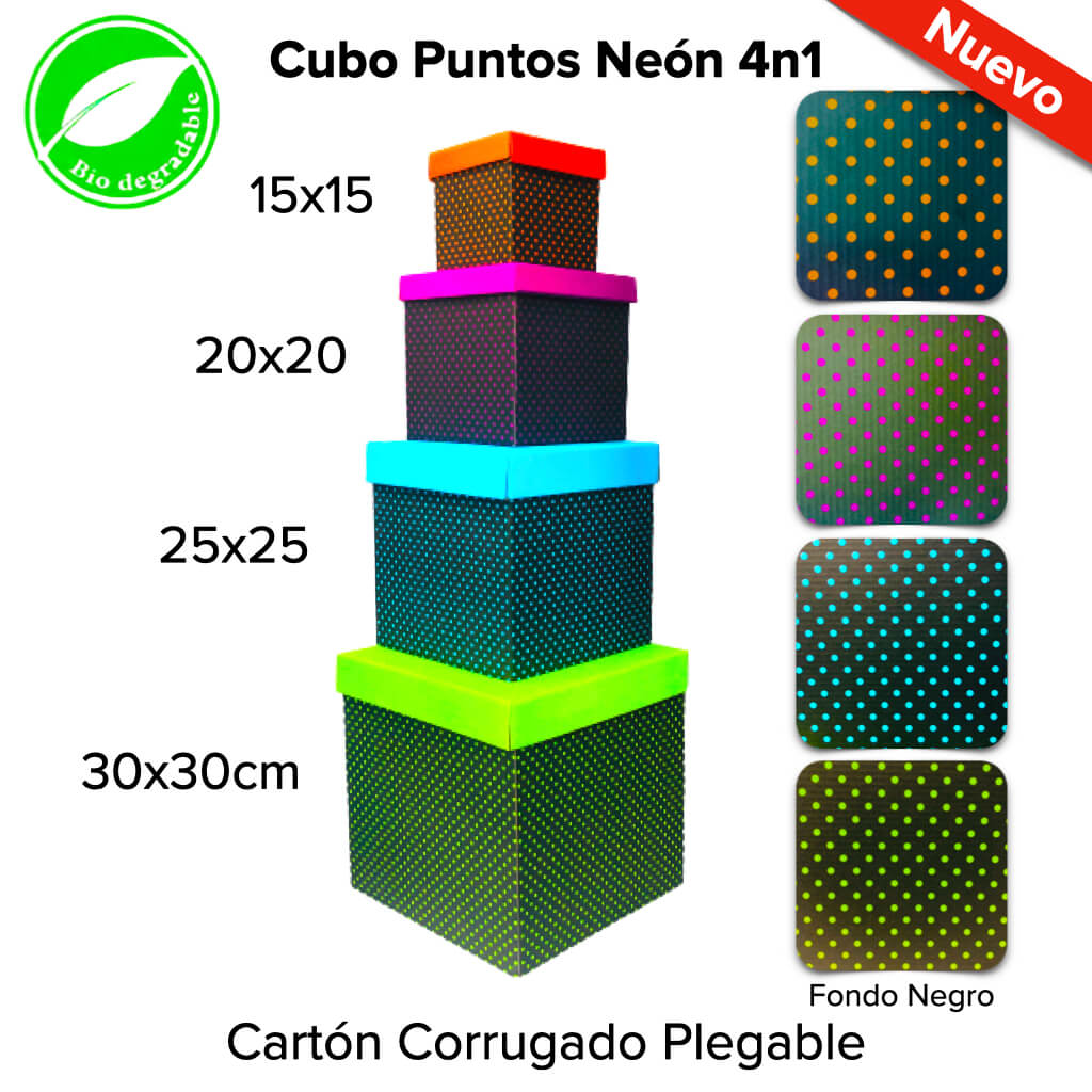 Caja Cubo Puntos Neón 4n1