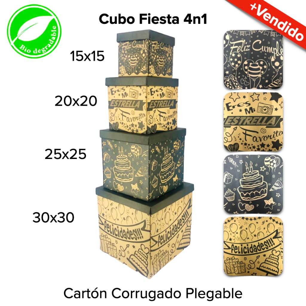 Caja Cubo Fiesta 4n1 - BolsaDeRegalo.com