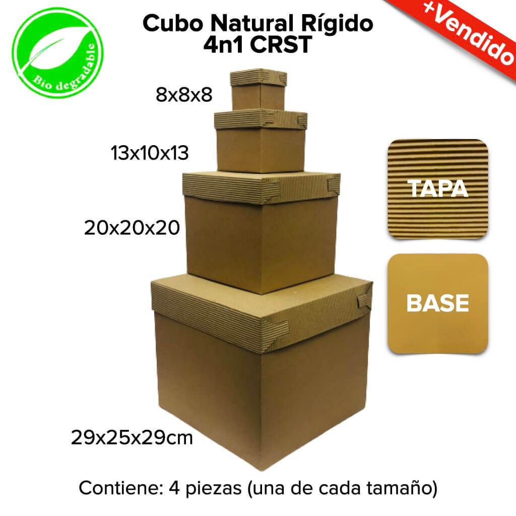Caja Cubo Natural Rígido 4n1 CRST - BolsaDeRegalo.com