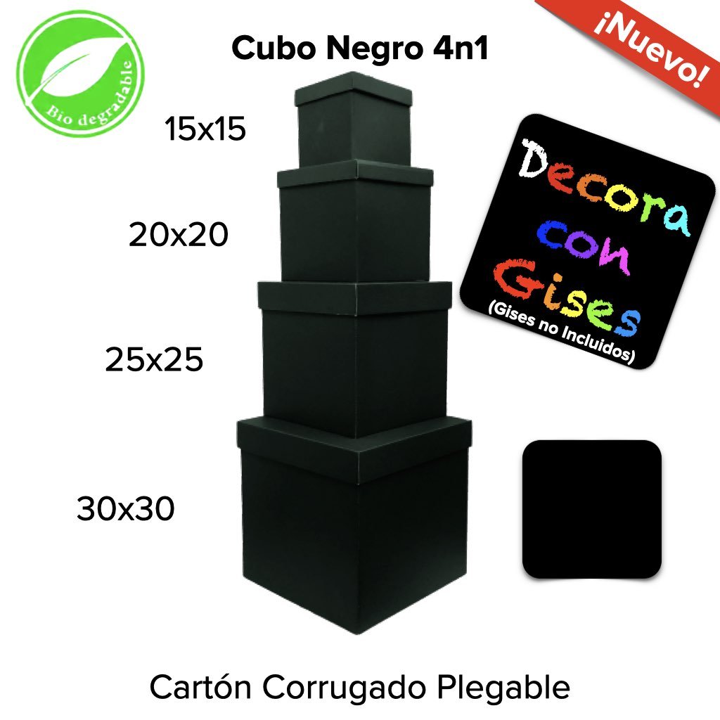 Caja Cubo Negro 4n1 Pqt c/4 pzas - BolsaDeRegalo.com