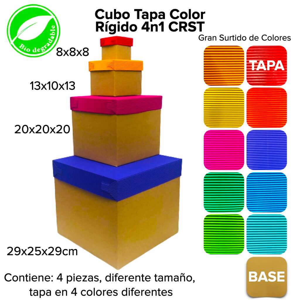 Caja Cubo Tapa Color Rígido 4n1 CRST - BolsaDeRegalo.com