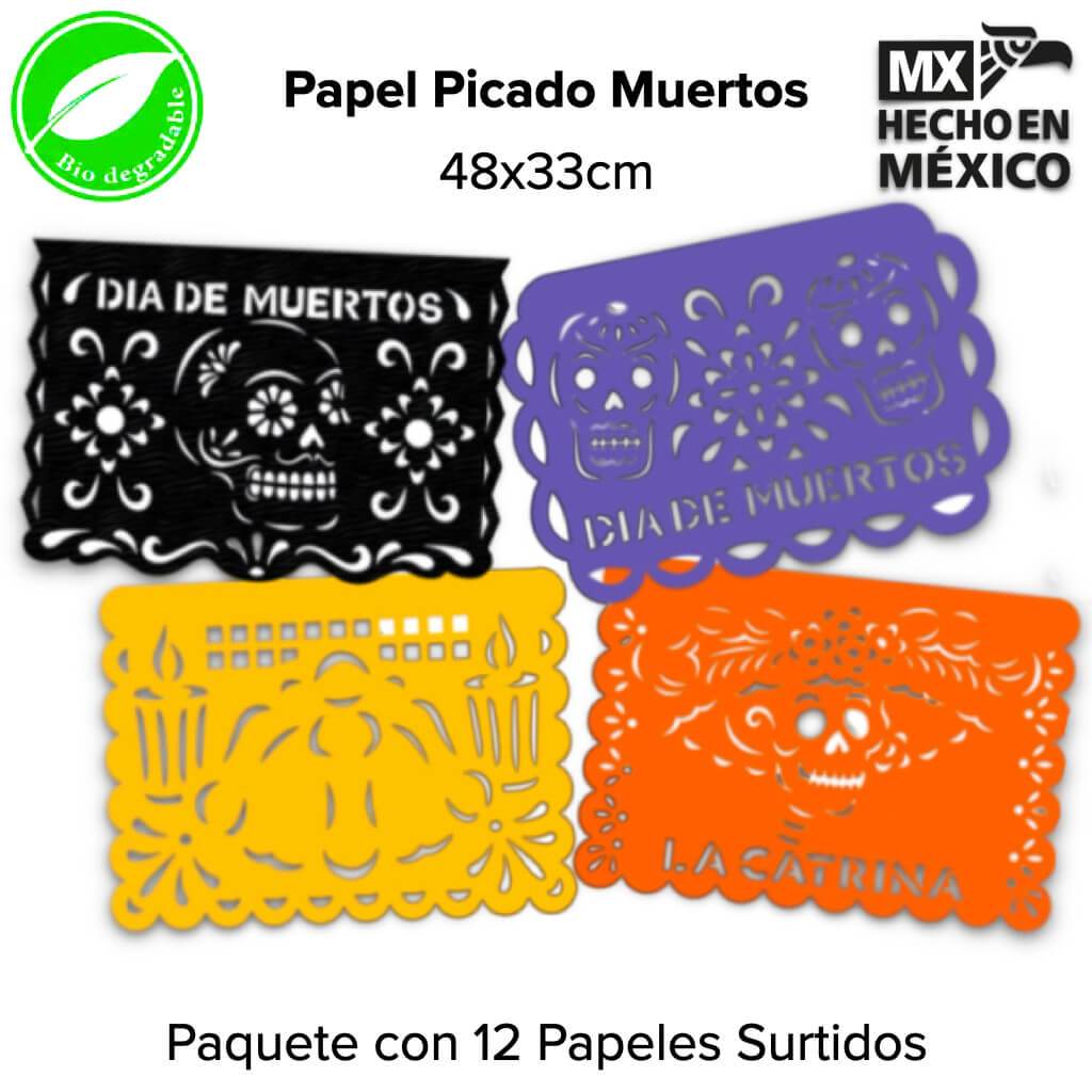 Papel Picado Muertos Pqt c/12 pzas - BolsaDeRegalo.com