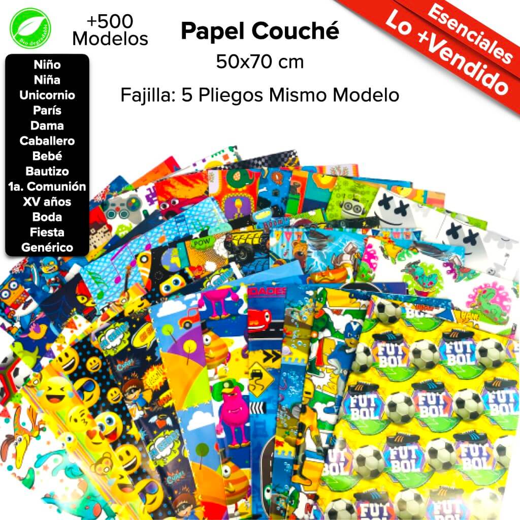 Papel Couché Fajilla c/5 pliegos - BolsaDeRegalo.com