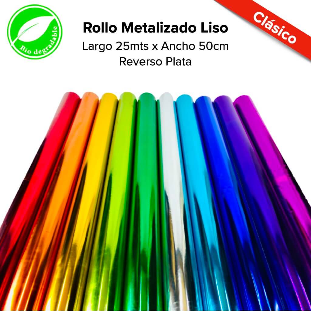 Rollo Metalizado Liso 25m - BolsaDeRegalo.com