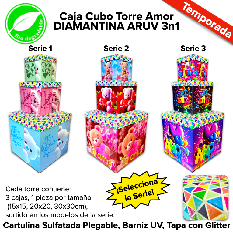 Caja Cubo Torre Amor DIAMANTINA ARUV 3n1