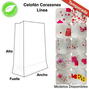 Bolsa Celofán Corazones Línea - BolsaDeRegalo.com