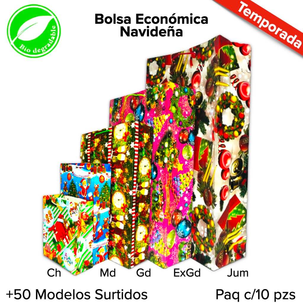 Bolsa Económica Navidad Pqt c/10pzas - BolsaDeRegalo.com