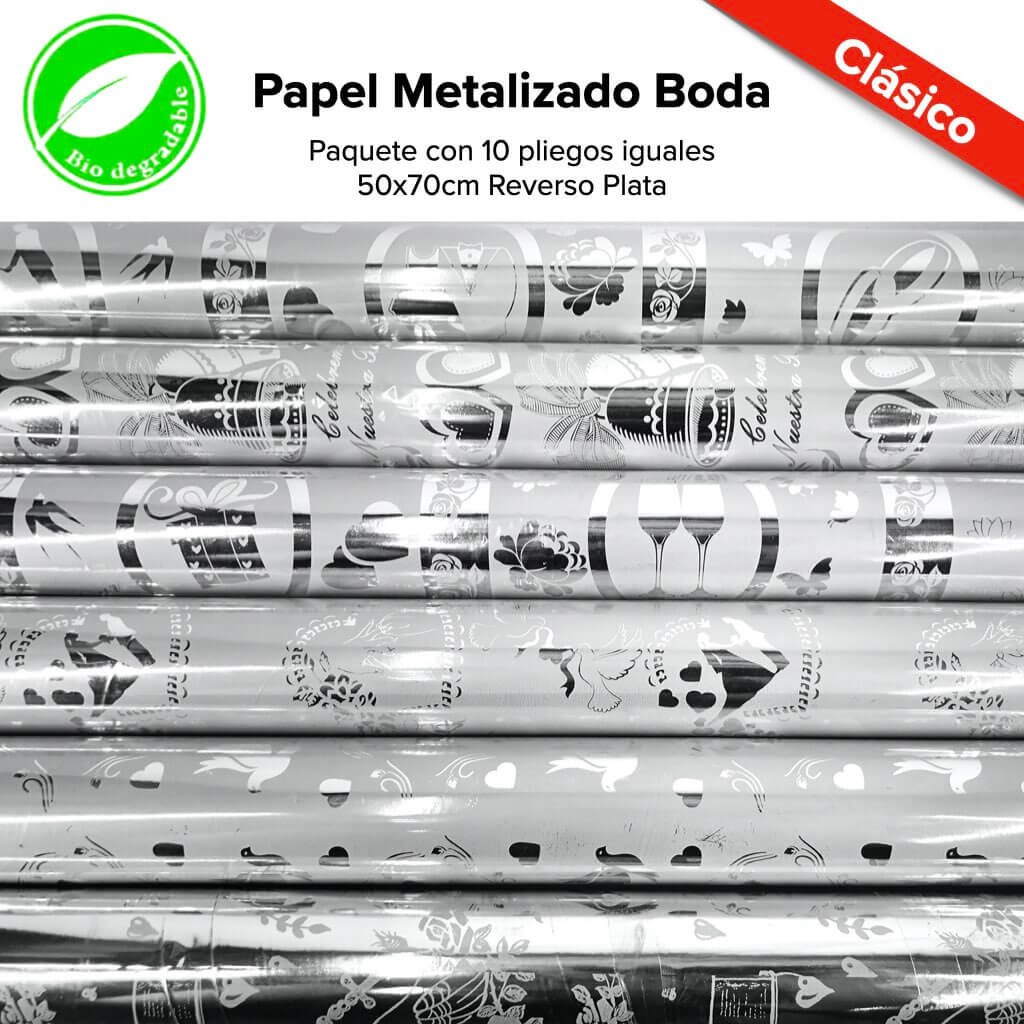 Papel Metalizado Boda Pqt c/10 pliegos